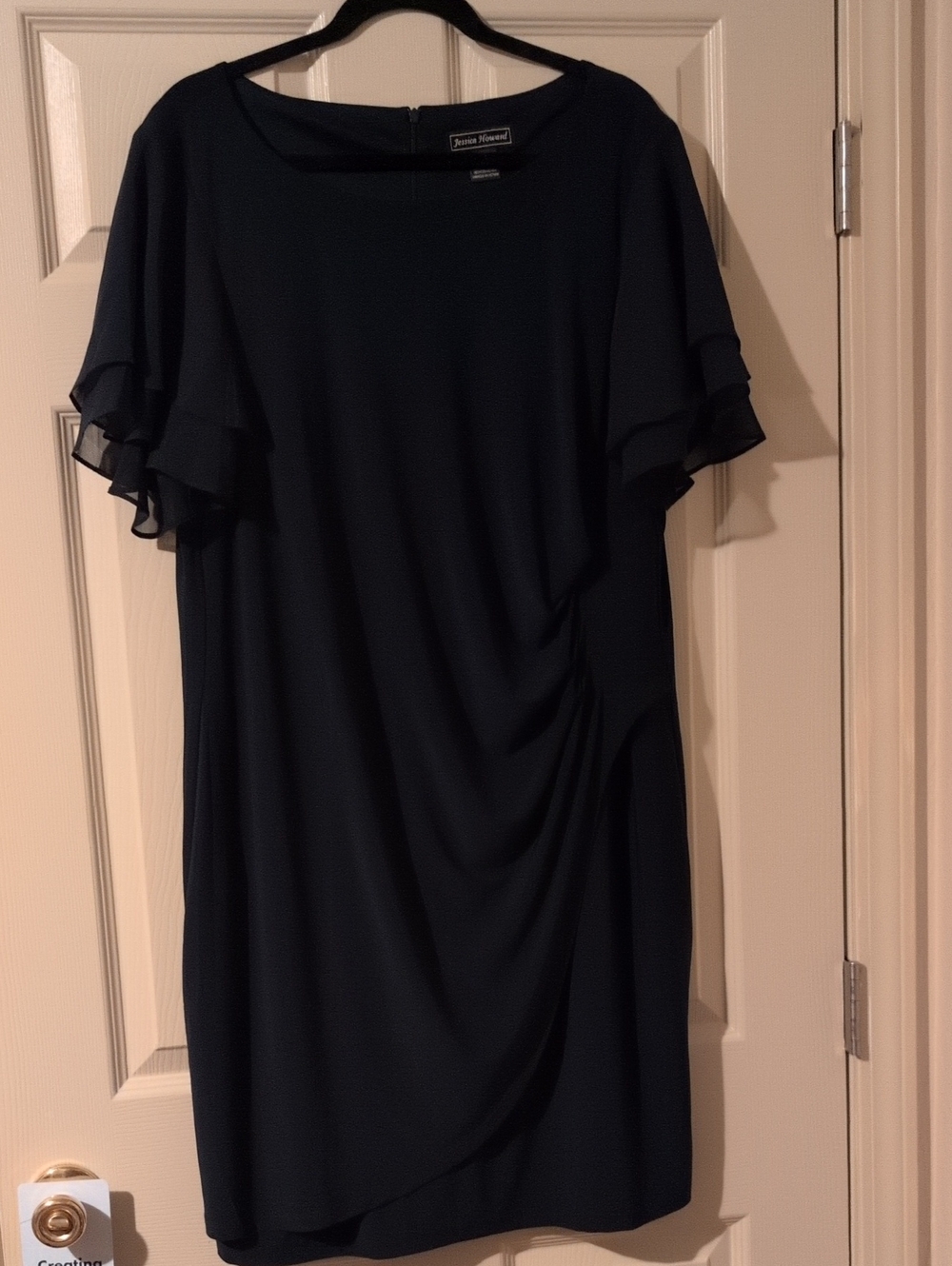 Jessica Howard Navy Blue Midi Dress with Ruffle Sleeves